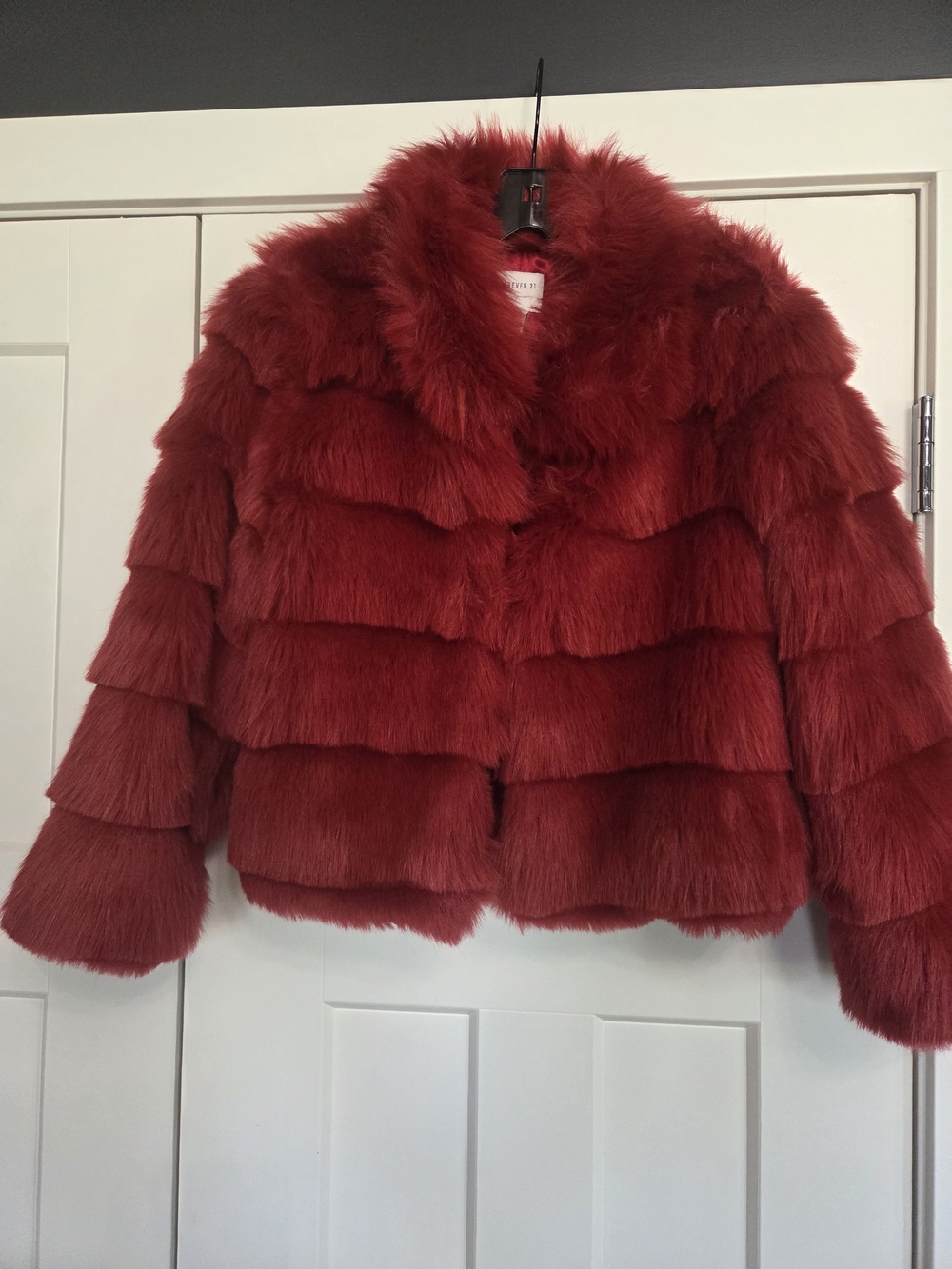 Forever 21 Red Faux Fur Tiered Jacket